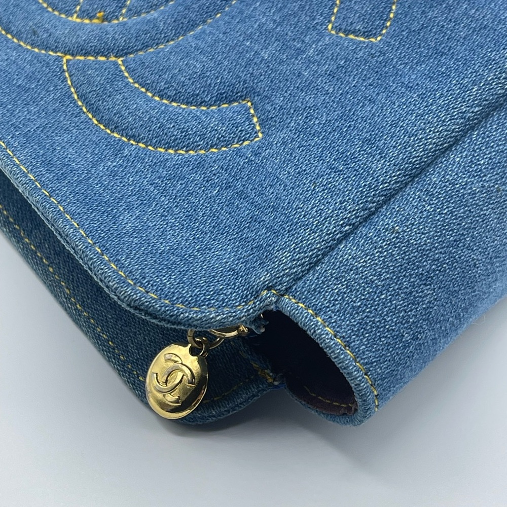 Chanel Denim Jean CC Logo Coco Vanity Makeup Cosmetic Case Pouch Vintage Bag - Picture 5 of 16
